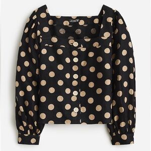 J. Crew Black and Tan Polka Dot Blouse